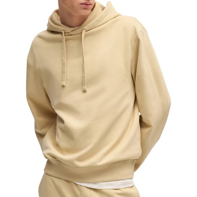 Cotton-terry relaxed-fit hoodie with logo print - Light Beige