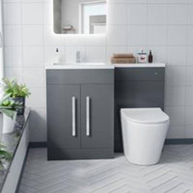 Aric LH 1100mm Flat Pack Vanity Basin Unit, WC Unit & Ellis UF Back To Wall Toilet Grey
