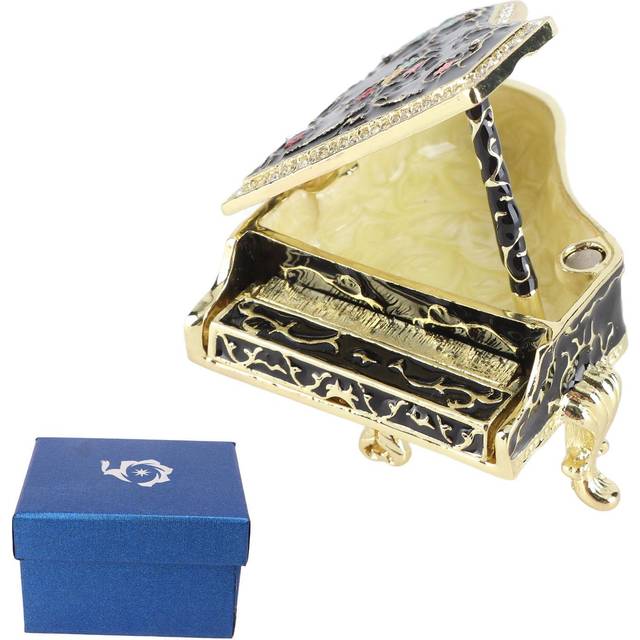 Trinket Box Mini Enamel Piano Shape Black Theme Hand Colored Alloy Decorative Jewelry Organizer for