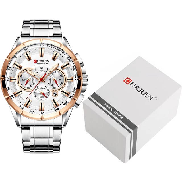 CURREN 8363 Klocka för manliga män Quartz Man Armbandsur Klockor med band i rostfritt stål tre vinröd färg