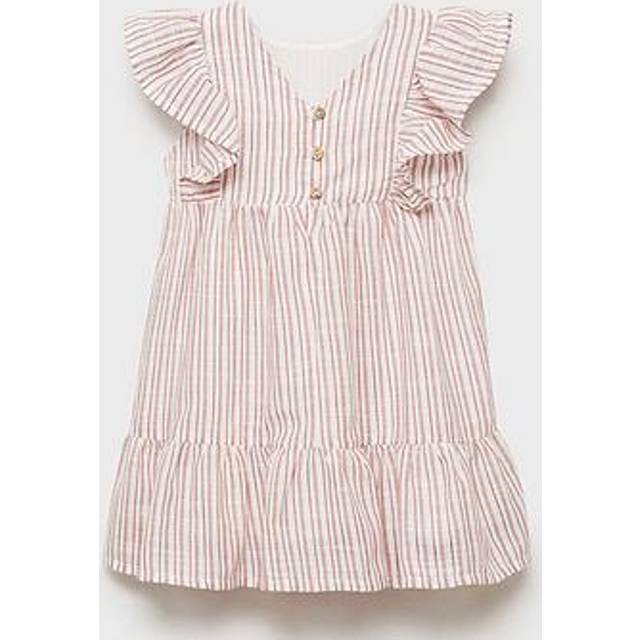 Mango Kids' Cotton Tiered Frill Striped Print Dress, Red