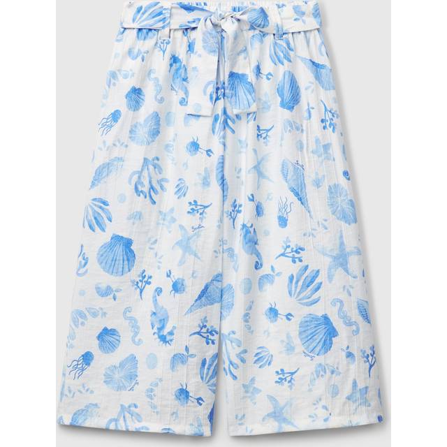 Benetton, Palazzo Trousers With Navy Print, size 4-5, Light Blue, Kids