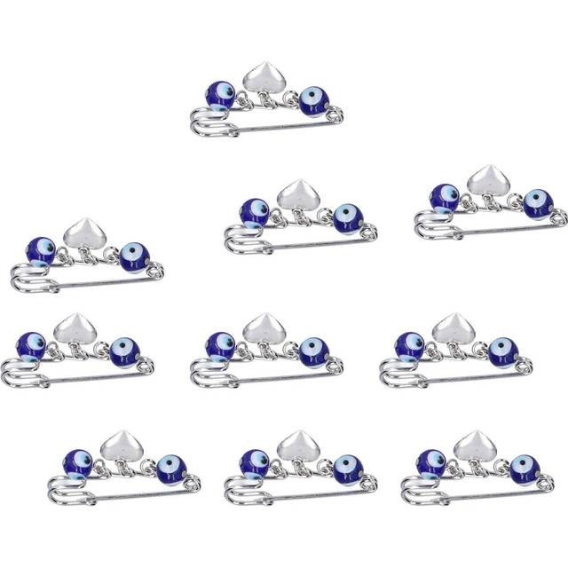 10pcs Safety Pins Blue Eye Heart Shape Pendant 10mm Exquisite Multifunctional Brooch Pins for