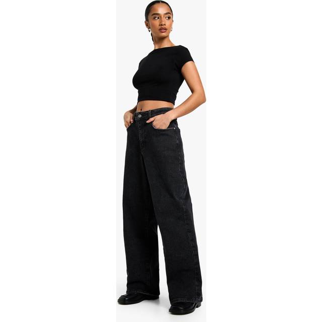 Womens Petite Comfort Stretch High Waist Straight Leg Jean - Washed Black - 16/26L