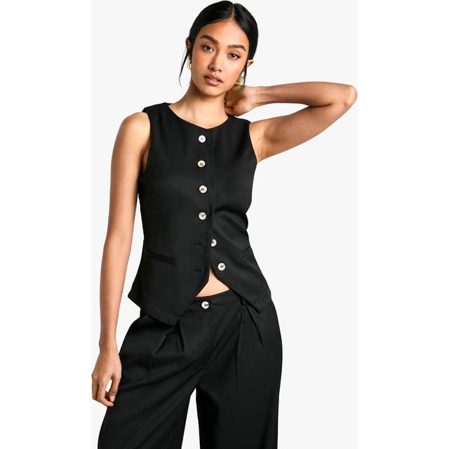 Womens Woven Tailored Button Waistcoat - Black - 8, Black