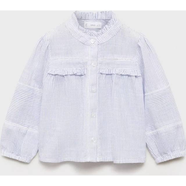 Mango Kids' Vecchio Frilly Stripe Blouse, Medium Blue