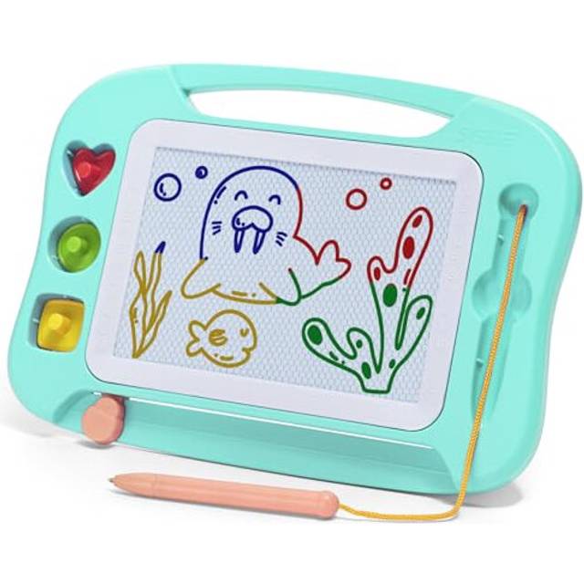 SGILE Magnetic Drawing Board for Kids, Colorful Erasable Doodle Board with Magnet Pen, Painting Sketch Pad with Three Stamps, Travel Toy, Birthday