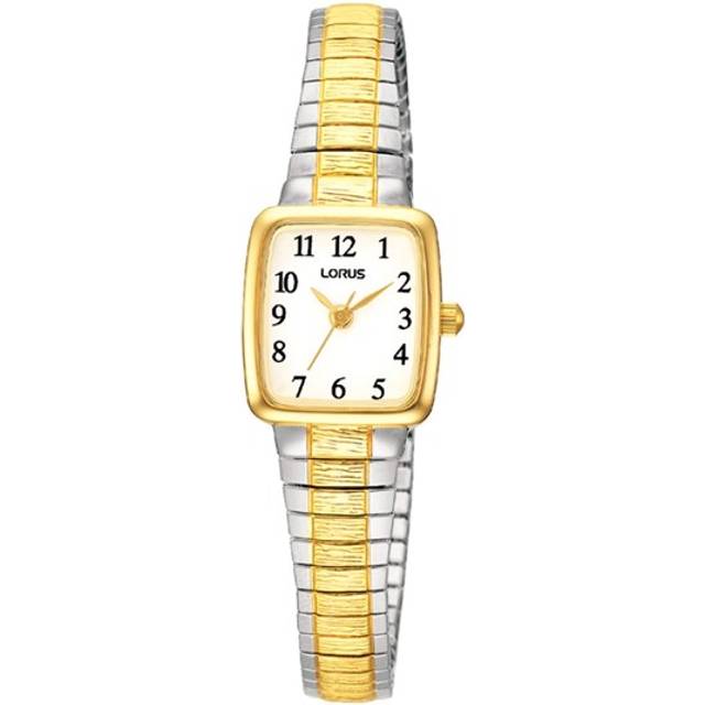 Lorus Ladies Expander Two Tone White Dial Square Watch RG312AX9 - Two Colour