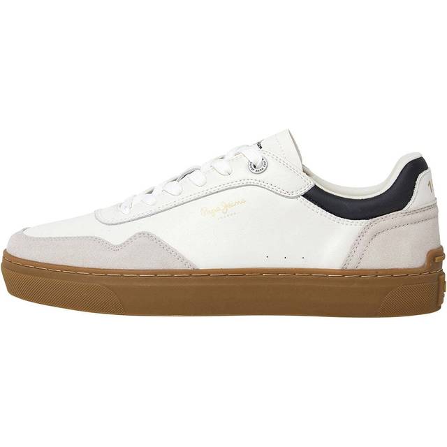 Pepe Jeans för män. PMS00046 Camden Collar läderskor vit (46), Hud, Karta, Nyckelband, Casual - Vit, Läder (46)