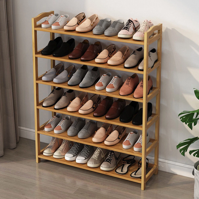 5 Tier Bamboo Shoe Rack Natural Wooden Storage Organizer for Entryway Hallway & Closet