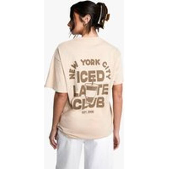 Womens Iced Latte Graphic Oversized T-shirt - Beige - S