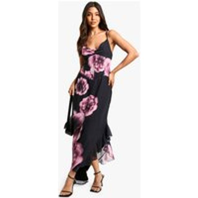 Womens Large Floral Chiffon Corset Maxi Dress - Black - 16