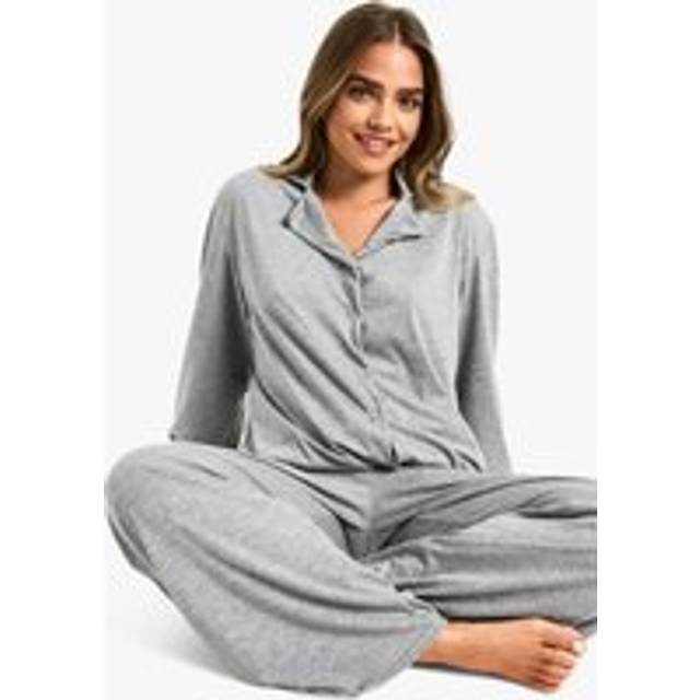 Womens Petite Long Sleeve Shirt & Trousers Pyjama Set - Grey - 6