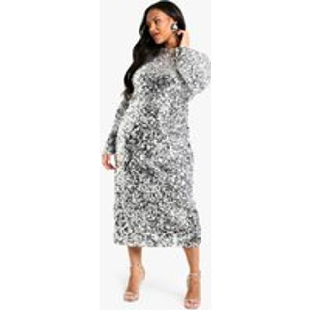Womens Plus Sequin Shift Midi Dress - Grey - 28, Grey
