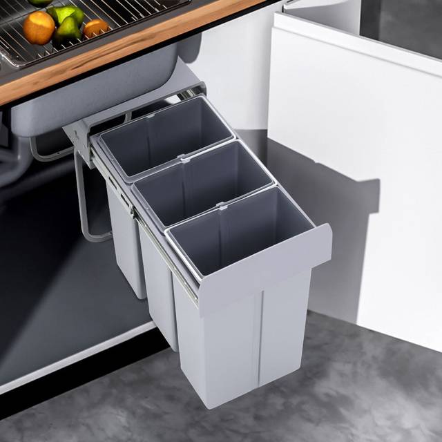 Simple Installation Pull-Out Recycling Kitchen Storage Cupboard Cabinet Bin - Grey