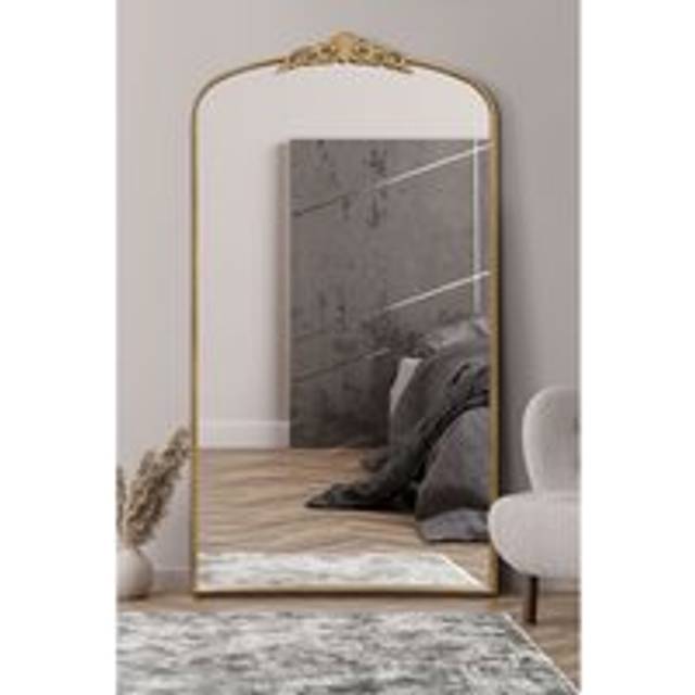 Mirroroutlet Crown - Gold Metal Framed Arched Wall Mirror With Decorative Crown 68" X 38" (174Cm X 96Cm), Gold