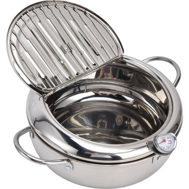 304 Stainless Steel Frying Pot Temperature Controllable Mini Cooking Fryer with Thermometer for silver