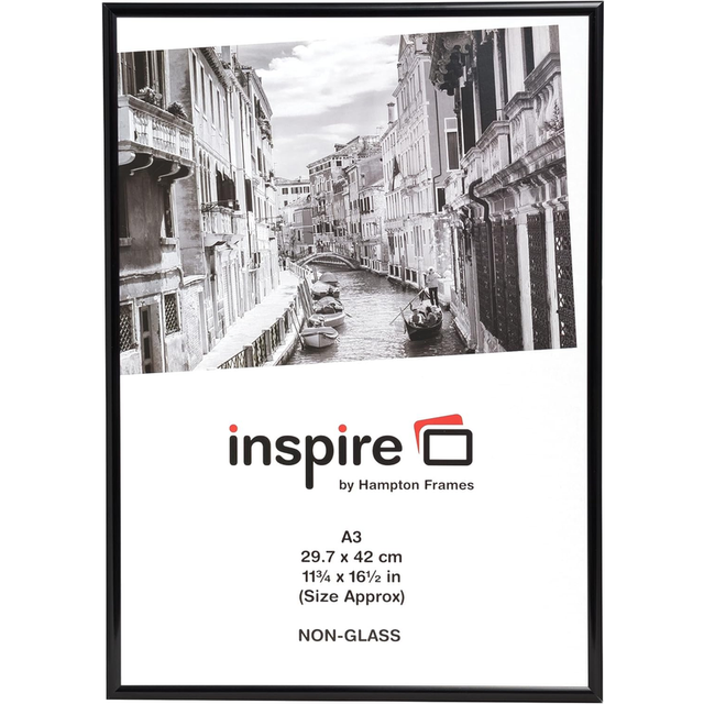 Hampton Frames BACKLOADER Range A3 Black Picture Poster Photo Frame Acrylic (Non Glass) A3MARBLX-1PK