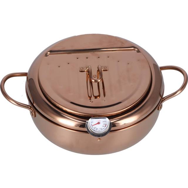 Stainless Steel Fryer with Thermometer 3.2L Non Stick Deep Frying Pot Kitchen Cookware Accessory Or rose gold