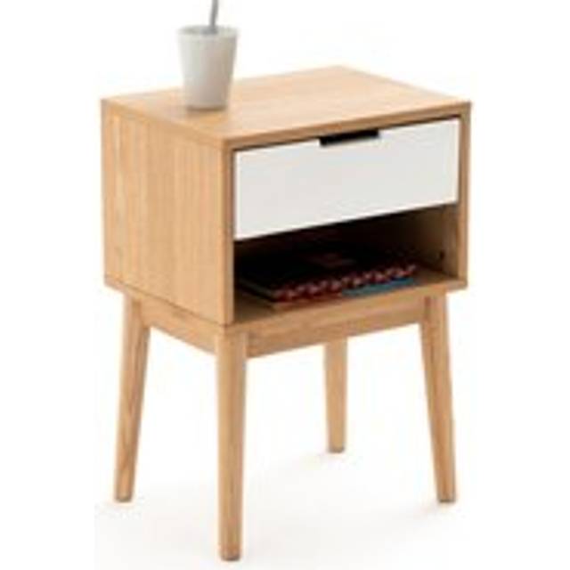 Jimi Vintage-Style Bedside Table - White/Wood - ONE SIZE