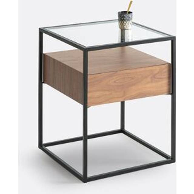 Agura 1 Drawer Bedside Table - walnut/black - ONE SIZE