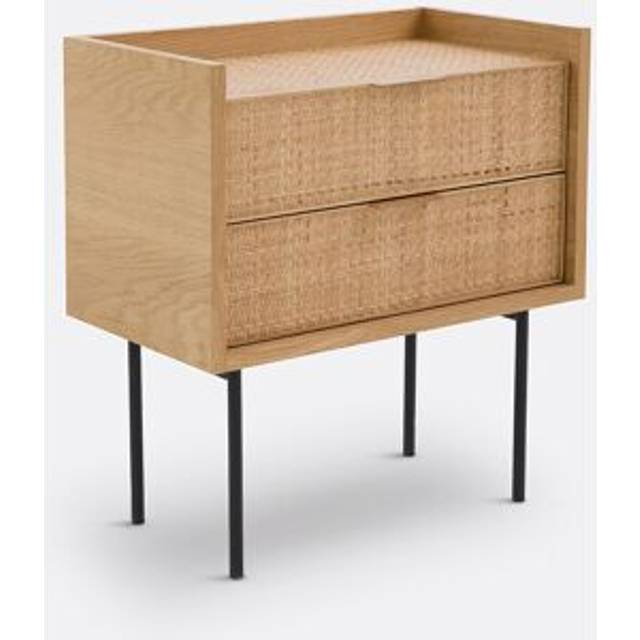 Louison Woven Rattan 2-Drawer Bedside Table - Natural Oak Veneer - ONE SIZE