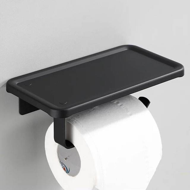 (a-matte black) Bathroom paper holder phoneholder with metal paper shelf toilet phone holder with paper holder wall paper rack