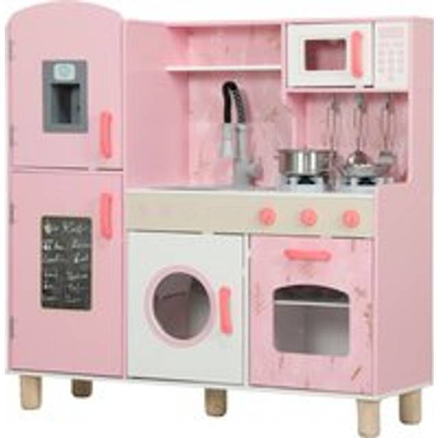 AIYAPLAY Toy Kitchen, Pretend Role Play Kitchen, Kids Kitchen Set with Lights and Sounds, Double Stoves, Ice Maker, Chalkboard, Microwave, Oven, Sink,