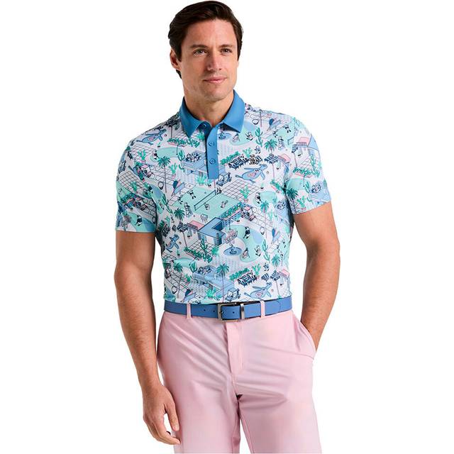 Palm Springs Print Golf Polo Shirt In Bright White