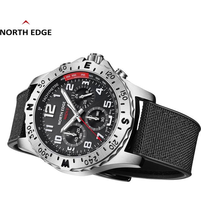 Solar Powered North Edge Watch for Men Outdoor Stainless Steel Electronic Chronograph Solar-Charged svart