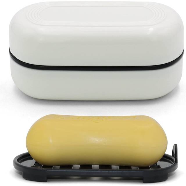 Travel Soap Container, Leakproof Soap Box, Travel Soap Holder with Removable Draining Layer, Portable Soap Case (White, 1 Pack)