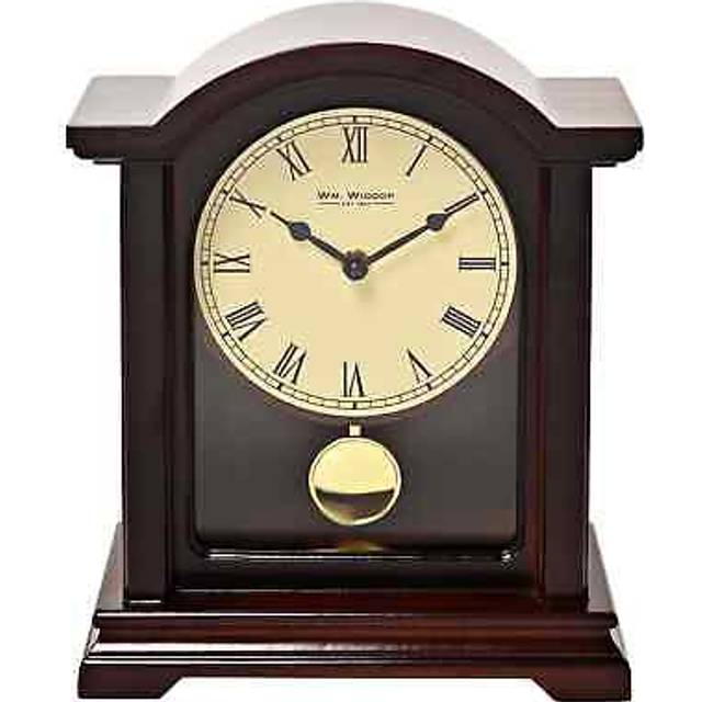 Dark wooden broken arch quartz mantel clock with pendulum by widdop w3415
