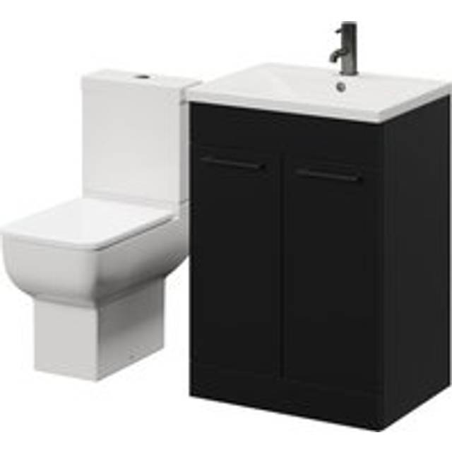 Wholesale Domestic Alessio Vanity Unit and Toilet Suite including Open Back Toilet and Floor Standing Vanity Unit with 2 Doors and Gunmetal Grey Handles | Matt Black | MDF | 600mm