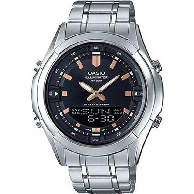 Casio Waterproof Analog-Digital Watch 'Silver Rose Gold' - BLACK - Free