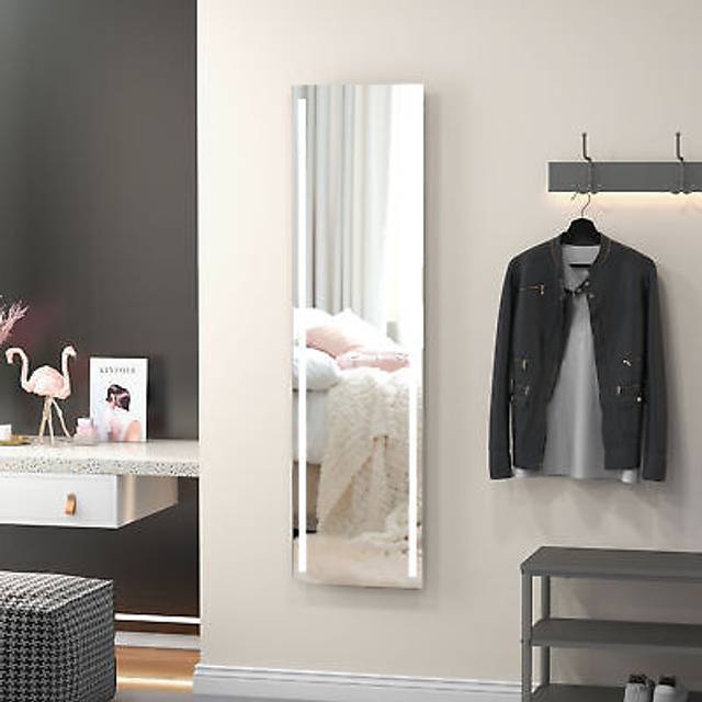 HOMCOM LED Dressing Mirror, Standing Wall Bedroom Mirror with Dimmable 3 Colour Lighting, 23W, 40x50x148cm, White Aosom UK