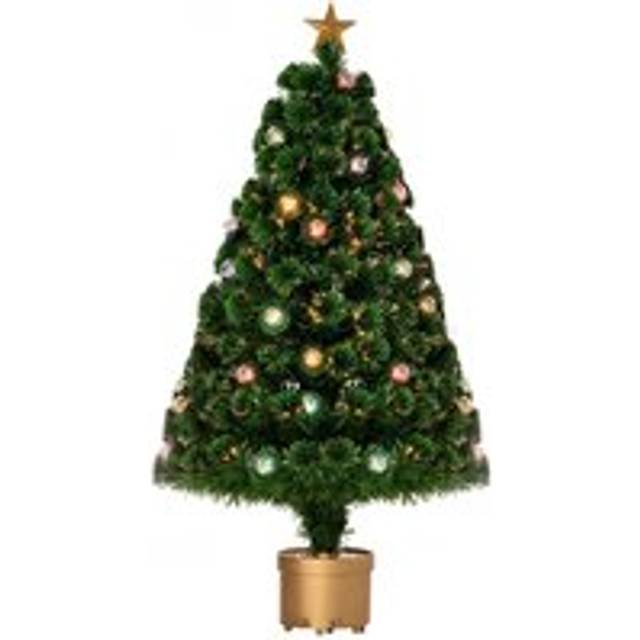 Homcom 3 Foot Prelit Artificial Christmas Tree Fiber Optic Holiday Home Xmas Indoor Decoration with Golden Stand Green