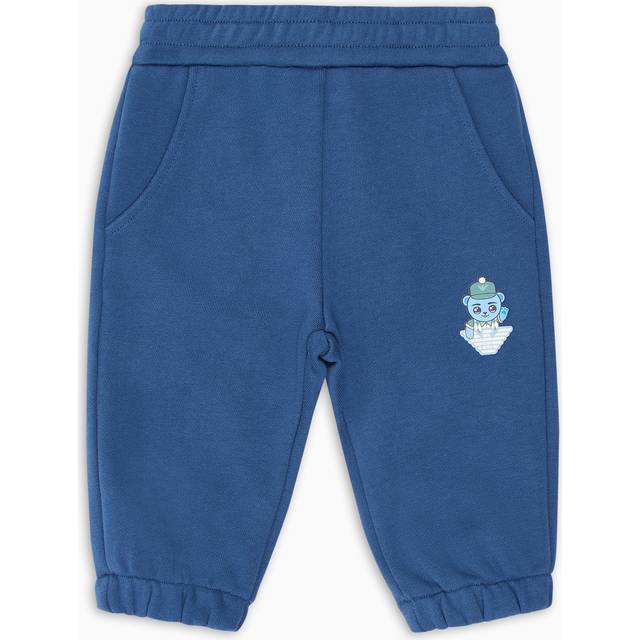 Emporio Armani, Sweatpants, unisex, Blue, 6 M, Blue Sporty Trousers with Manga Bear Print
