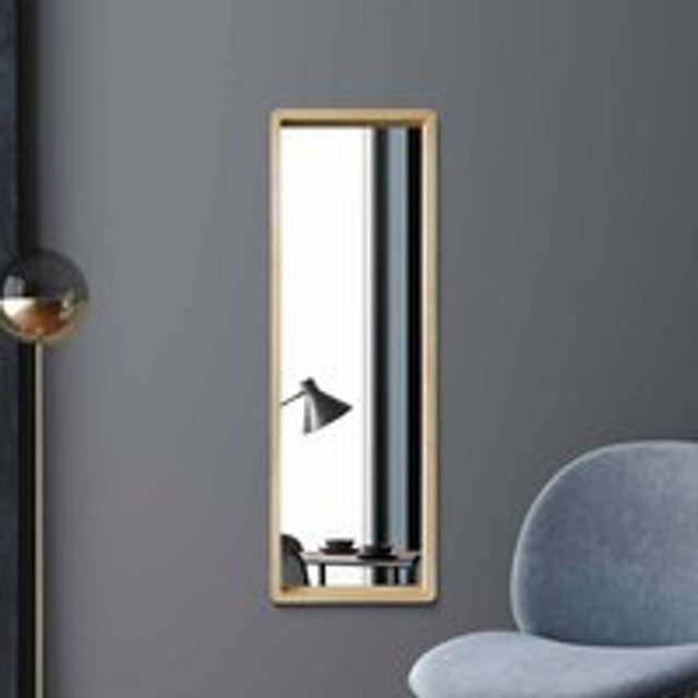 Mirroroutlet Naturalis - Solid Oak Rounded Corner Leaner / Wall Mirror 47" X 15.7" (120Cm X 40Cm) Scandinavian 'scandi' Inspired., Brown