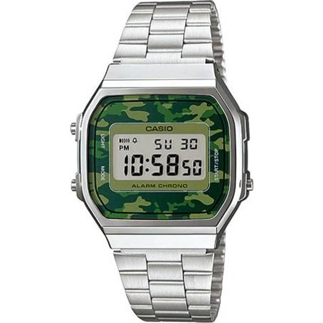 CASIO Square Retro Camouflage Dial Stainless Steel Strap Unisex Watch Analog - Silver - Free