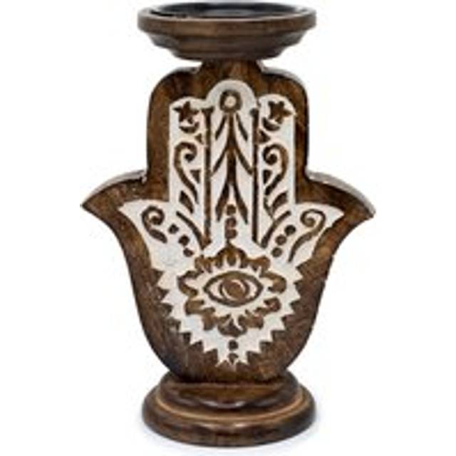 Mango Wood Candle Stand - Hamsa - Large