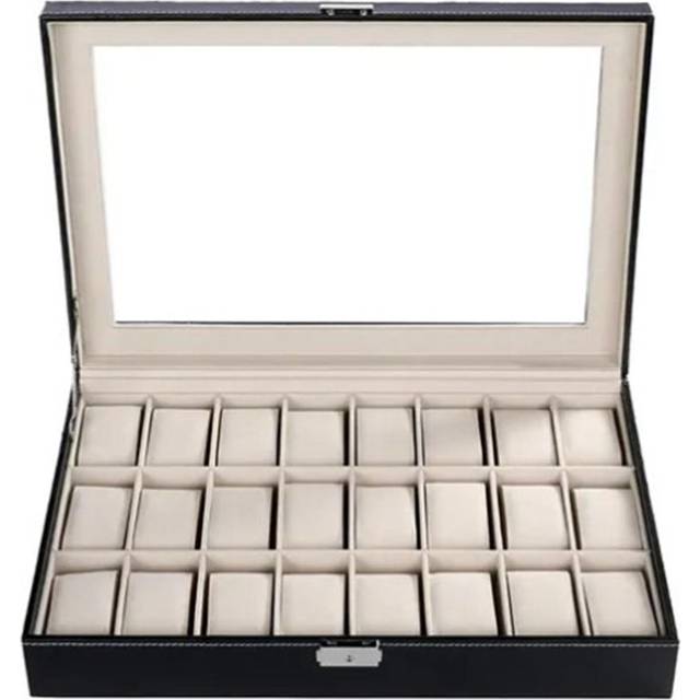 Watch Storage Case PU Leather 24 Slots Waterproof Watch Organizer Box with Lock for Watch Storage