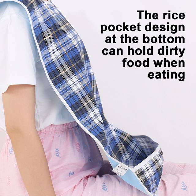 Double Layer Plaid Bibs Waterproof Greaseproof Adult Bibs Eating Apron Rice Bibs M red