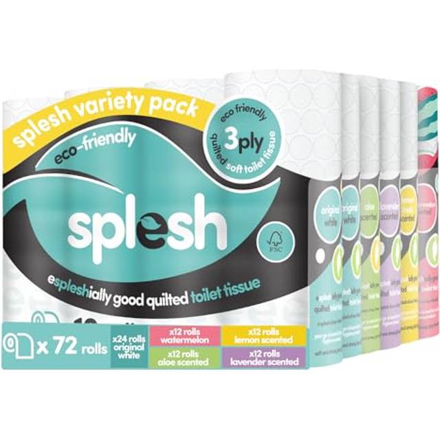 Splesh by Cusheen 3-ply Toilet Roll - Soft, Quilted, and Eco-Friendly Toilet Rolls, Made in UK Toilet Tissue Loo Rolls - 72 Rolls (Mixed - Bulk Buy)
