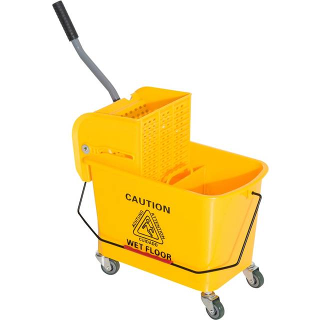 HOMCOM Yellow Wringer Handle Mop and Bucket Set on Wheels 20L - 28.5 x 28 x 50.5cm