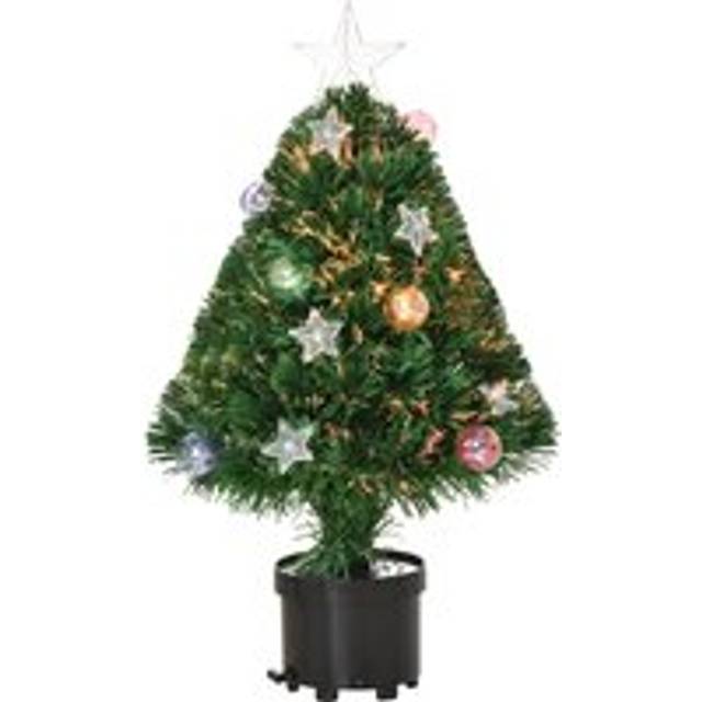 Homcom 2FT Pre-Lit Artificial Christmas Tree Tabletop Multicoloured Fibre Optic Xmas Decoration with LED Lights Green