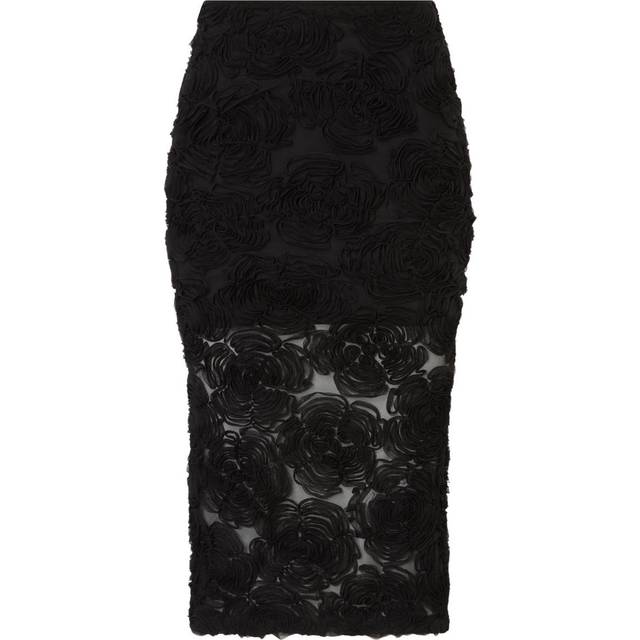 black recycled polyester floral mesh pencil skirt - 36 Black (36)