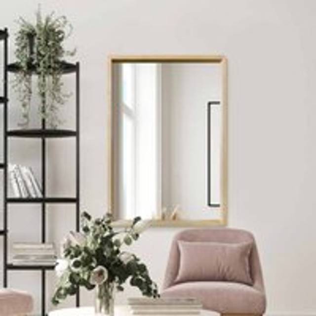 Mirroroutlet Naturalis - Solid Oak Rounded Corner Wall Mirror 39" X 27.5" (100Cm X 70Cm) Scandinavian 'scandi' Inspired., Brown
