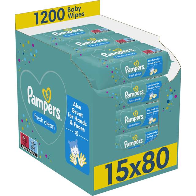 Pampers Packs of 80 Fresh Clean Baby Wipes 15 Wipes 1200 Baby Wet Wipes Also Great Hands And Faces