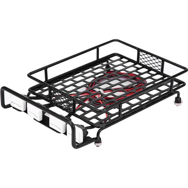 Large Size Roof Rack Luggage With LED Light Quadrate for SCX10 110 RC Car (4 White)