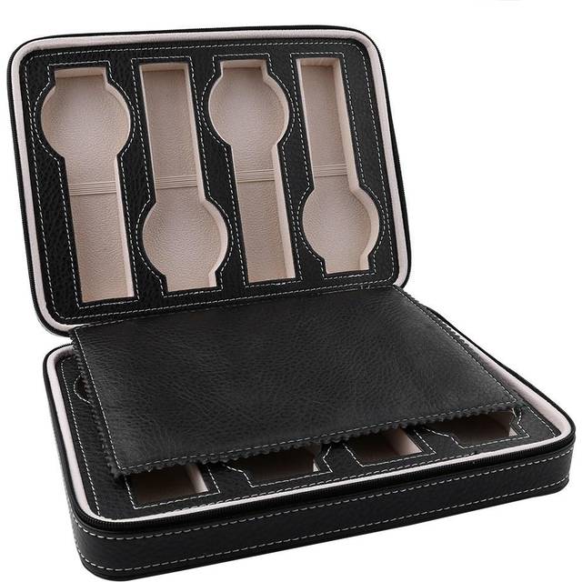 1Pc 8 Grids PU Leather Watch Storage Travel Box Display Case Organizer Black vit